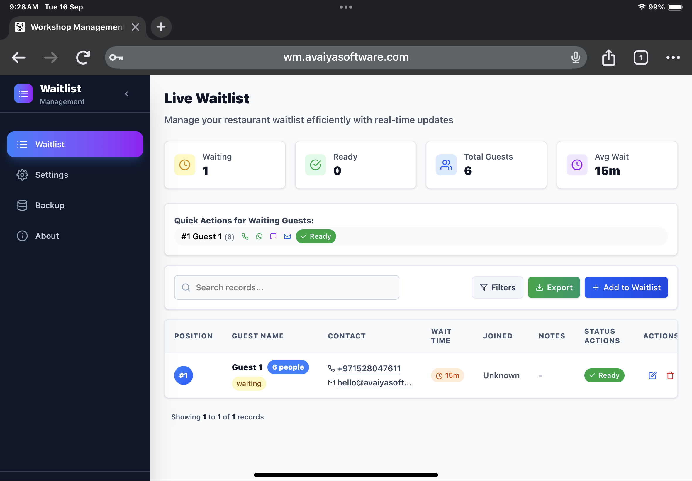 Waitlist Tracker Dashboard