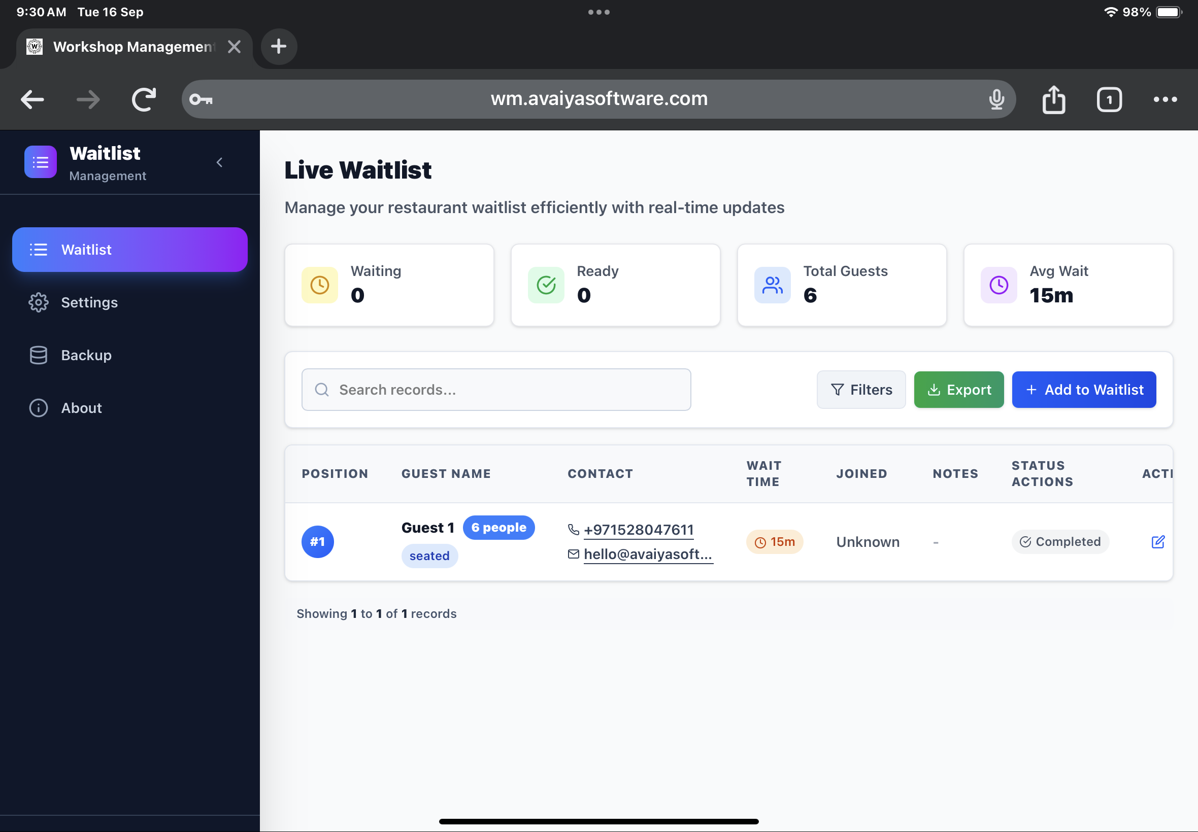 Waitlist Dashboard System